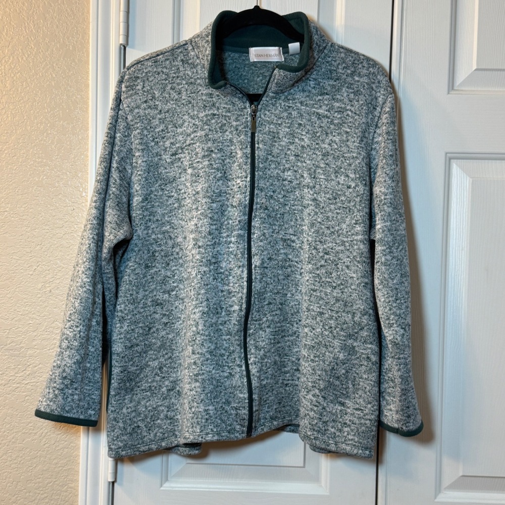 Stan Herman Men's Full Zip Fleece Jacket Green Heathered Size XXL 100% Polyester